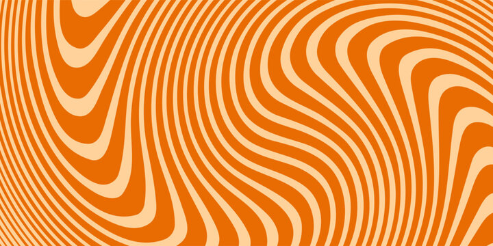 Retro caramel line background. Salted caramel liquid desert texture. Wavy swirl candy pattern for poster, cover, banner, pamphlet. Orange nougat hippie wallpaper in 60s or 70s style. Vector