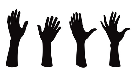 Obraz premium Silhouettes of four hands in various positions, creating a sense of interaction on a white background