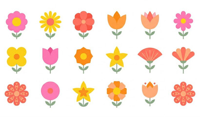 Colorful flat flower collection with pink and yellow floral shapes in modern minimalist vector style © Mst RAFIYA