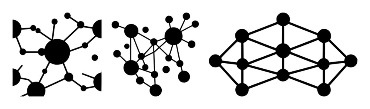 Networking nodes icon set with solid black shape on white background featuring nodes, connectivity, diagram with vector and outline