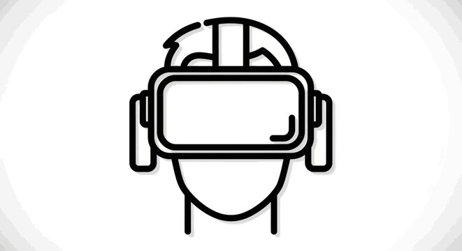 Virtual reality headset, VR goggles, futuristic tech, black line art icon