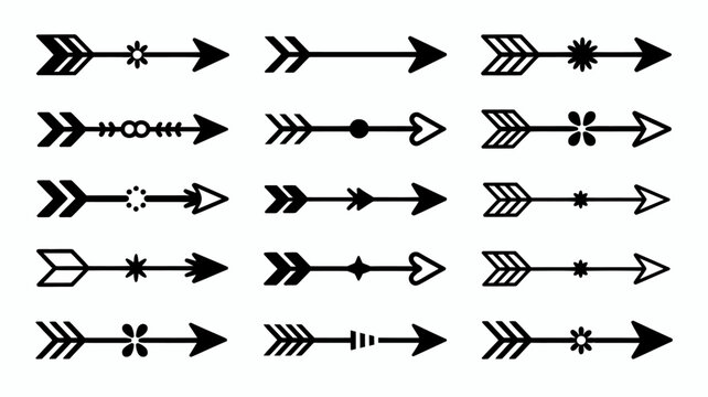 Set of stylish flat design arrow icons with different decorative heads