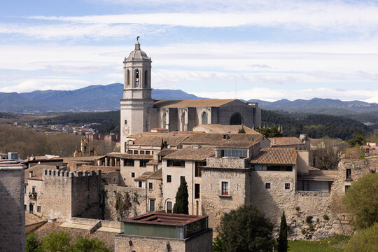 views of old town Girona, Spain from Passeig de la Muralla