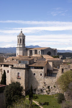 views of old town Girona, Spain from Passeig de la Muralla