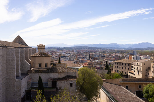 views of old town girona from Passeig de la Muralla, Spain