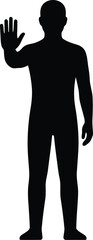Fototapeta premium Black silhouette man waving, stop gesture, hand raised, human figure icon