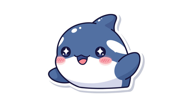 A cute cartoon orca sticker with a cheerful expression and rosy cheeks on a plain white background.