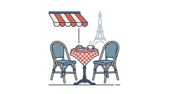 Parisian Cafe Scene with Eiffel Tower and Bistro Seating