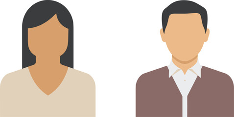 Fototapeta premium Flat avatar icons of man and woman with faceless features isolated on white background for user profile placeholders and web design elements.