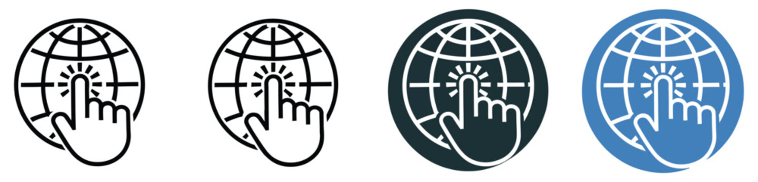 Global access icon collection, diverse styles showing world connectivity, online access, and international network symbols, simple modern vector design for technology and communication