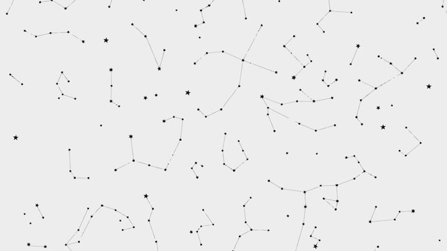 Black and white star map showing constellations and celestial patterns