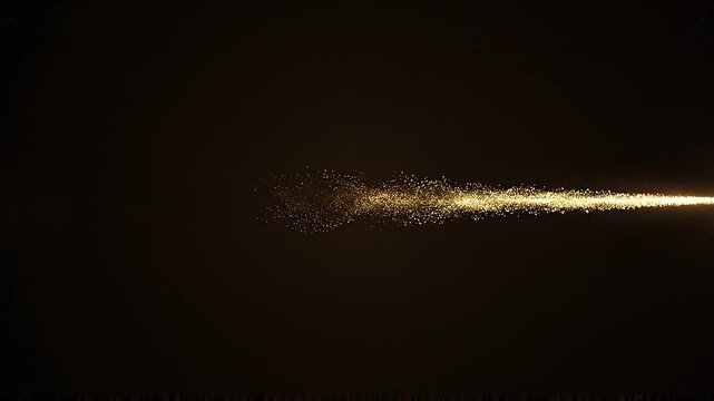 Golden Sparkling Particle Beam Shooting Across Dark Background with Bright Light Point and Glitter Trail Abstract Luxury Motion Effect