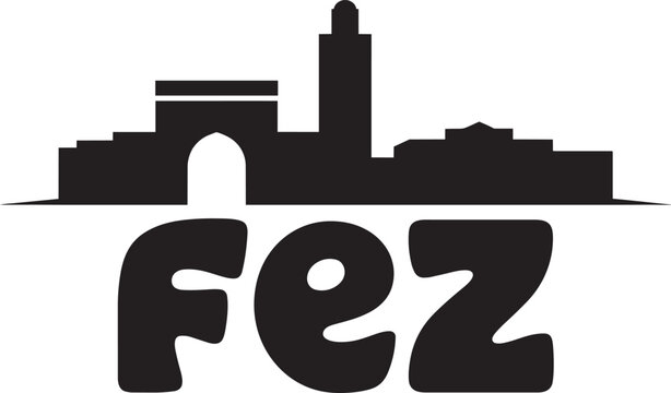 Fez morocco city skyline silhouette vector illustration with black landmarks and stylized text