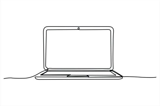 Laptop computer continuous one line drawing vector. Minimalist electronic device outline illustration for tech branding, remote work, and digital lifestyle concepts..eps