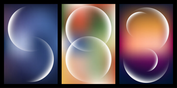 Vibrant colorful bubbles on gradient backgrounds in triptych art piece