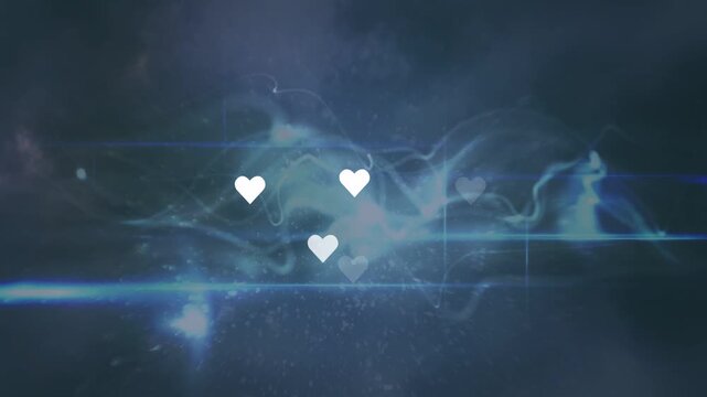 Single heart sparking hearts appearing pulsing shifting forming reducing to three for focus