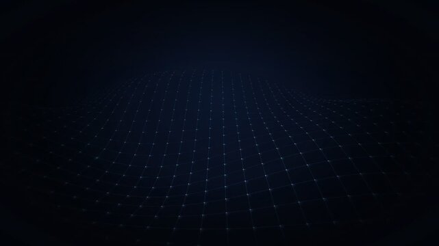Abstract dark blue grid pattern extending into the distance, captured with a low-angle perspective creating a futuristic and deep background.