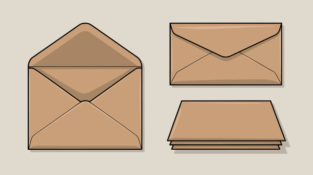 Brown envelope with folded flap and flat stack illustration