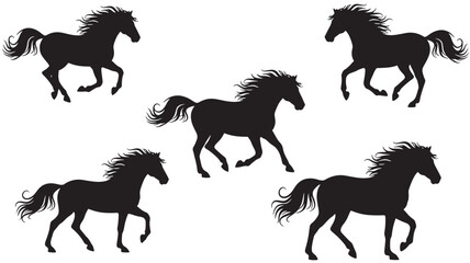 Horses silhouette icons set with flowing manes and isolated black vector shapes for logo and decor designs © Harry 