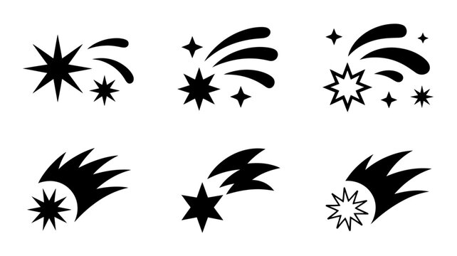 Black falling star with sparkles and comet tail illustration