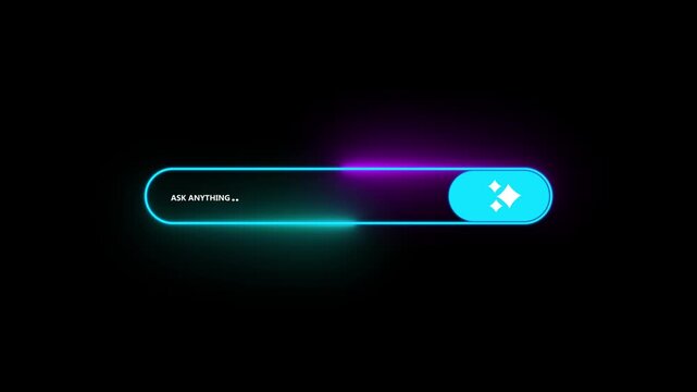 Unlock creative AI power ASK anything with a prompt search bar and sparkling ideas for innovation now.Modern search bar interface with prompt text for AI generation and digital assistant use.4k