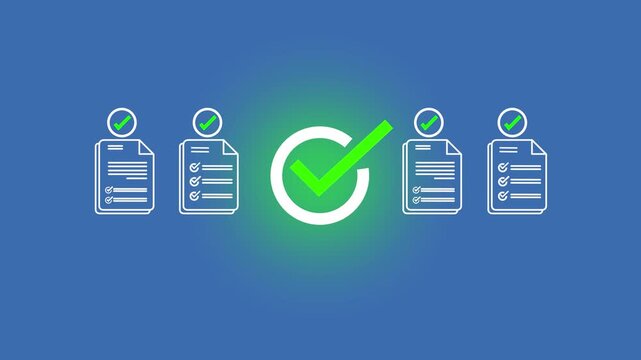 Digital Glowing checklist and approval workflow showing business document validation and task tracking system for decision making, process optimization, and quality verification with high efficiency