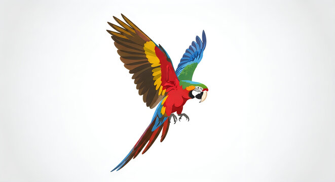 Colorful parrot flying with vibrant wings