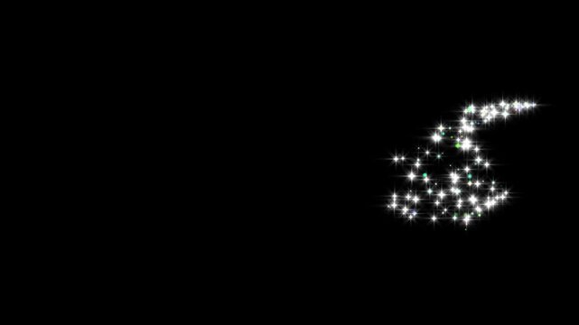 4K luxury white glitter sparkles line trail, magical fairy dust path with twinkling star particles, glowing pixie dust shimmer, elegant Christmas sparkle transition,black screen overlay