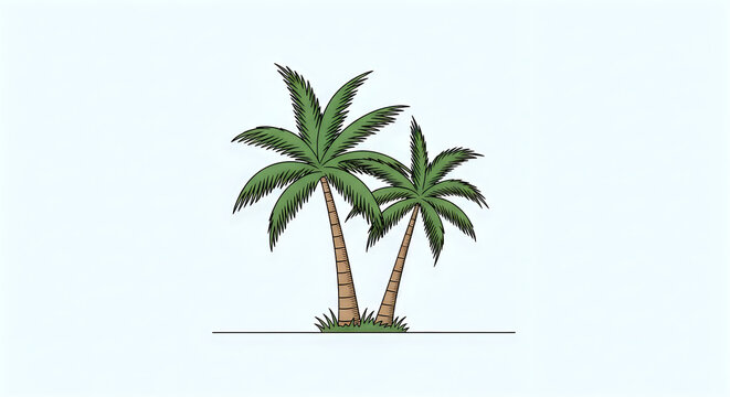 Two tall green palm trees standing side by side