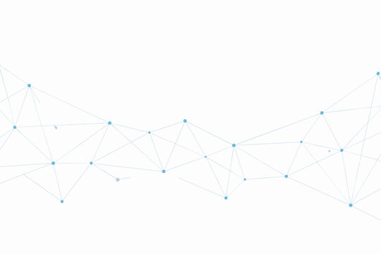 Abstract Technology Background with Blue Dots Connected by Lines Forming a Geometric Mesh. Minimalist Digital Network Design for Science, Big Data, and Communication Concepts on White Backdrop.