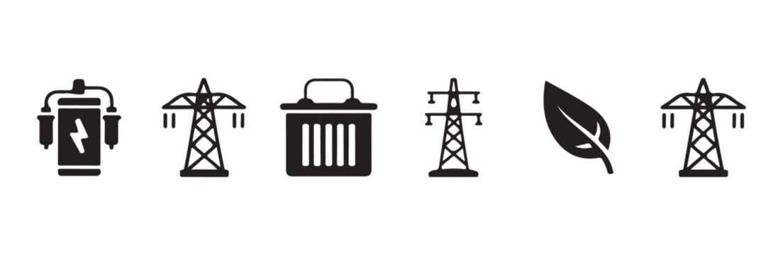 Energy infrastructure and environmental leaf icon collection.