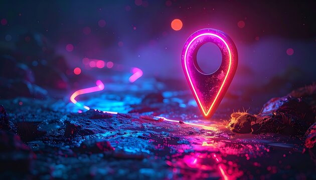 Neon map marker glowing