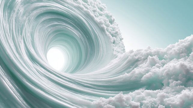 Massive cloud vortex swirling toward bright center in sky
