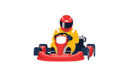 Go Kart Racing Driver in Yellow Suit and Red Helmet Speeding on Track for Sports, Competition, and Motorsport Event Design Projects © Md