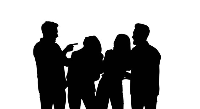 Silhouettes of people talking in a group isolated on transparent background, Vector