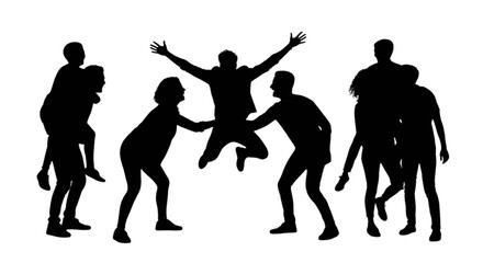 Obraz premium People dancing and jumping together isolated on transparent background, Vector