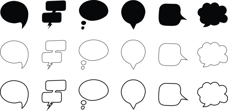 Comic Speech Bubble Set, Cartoon Burst Shapes Collection, Pop Art Dialogue Balloons Vector, Outline Speech Bubbles Pack