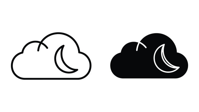 Cloud icon with crescent moon and lightning bolt