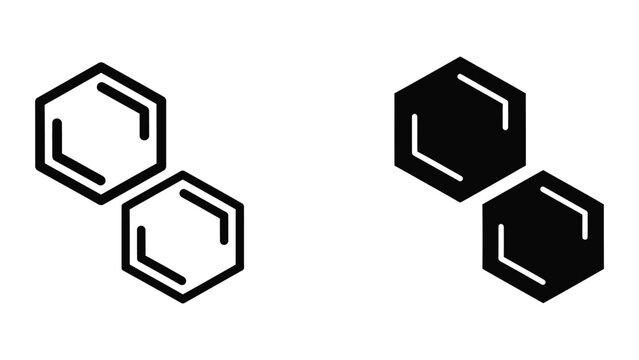 Black and white benzene ring molecular structure pair icons