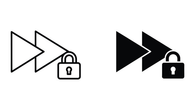 Secure play pause and lock media icons set