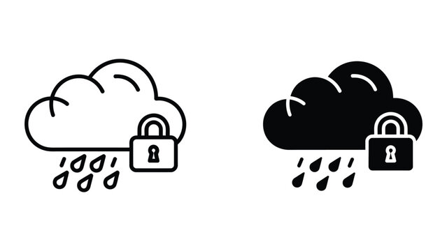 Secure cloud storage with locked padlock icons and rain