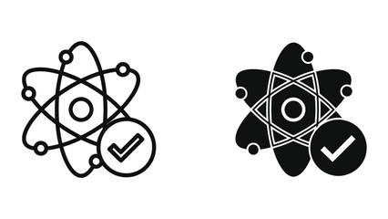 Modern atom icon with checkmark approval symbol © vactor guru