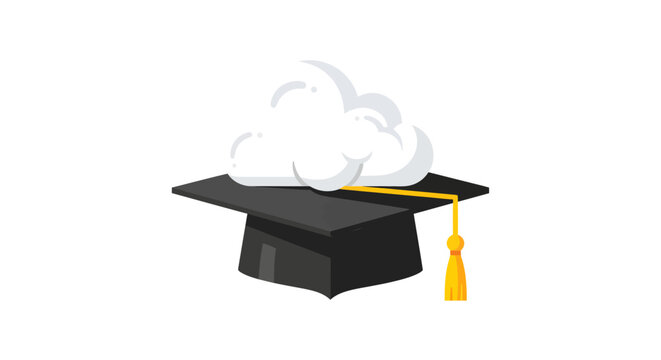 Graduation cap with thinking cloud and gold tassel