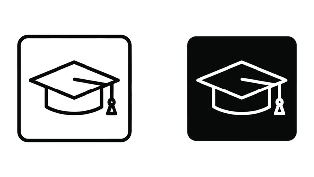Graduation cap icon with tassel on black and white backgrounds