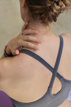 Woman Suffering from Neck Pain, Posture Correction and Physiotherapy Concept