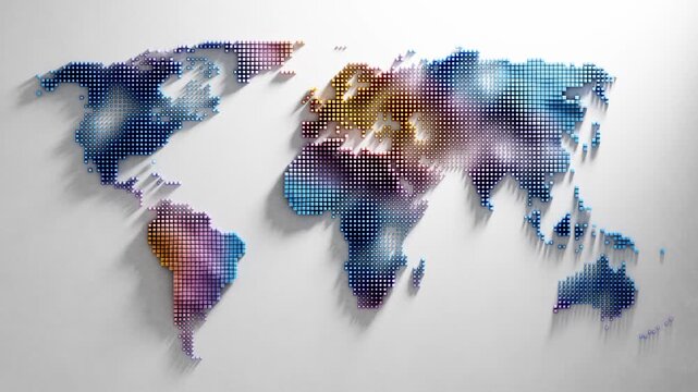 Colorful world map on white modern business background loop
