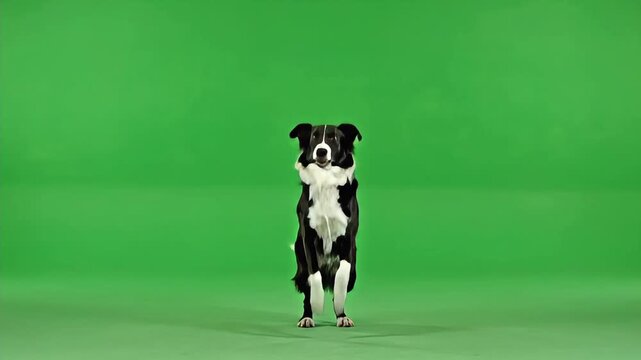 Border Collie Dog Jumping Towards Camera on Green Screen