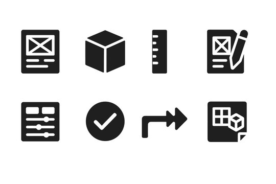 Design Prototyping Icons. Product design and prototyping. Filled icon set of product design and prototyping: