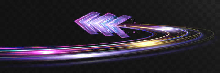 futuristic neon light trail with glowing arrow shapes and curved motion streaks abstract dynamic background © NAUM