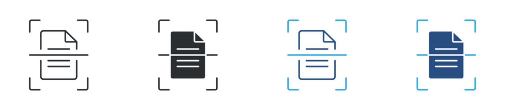 Document scanning icon set. paper digitization capture concept. vector illustration.